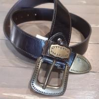 DARK BROWN LEATHER BELT WITH BUCKLE AND END